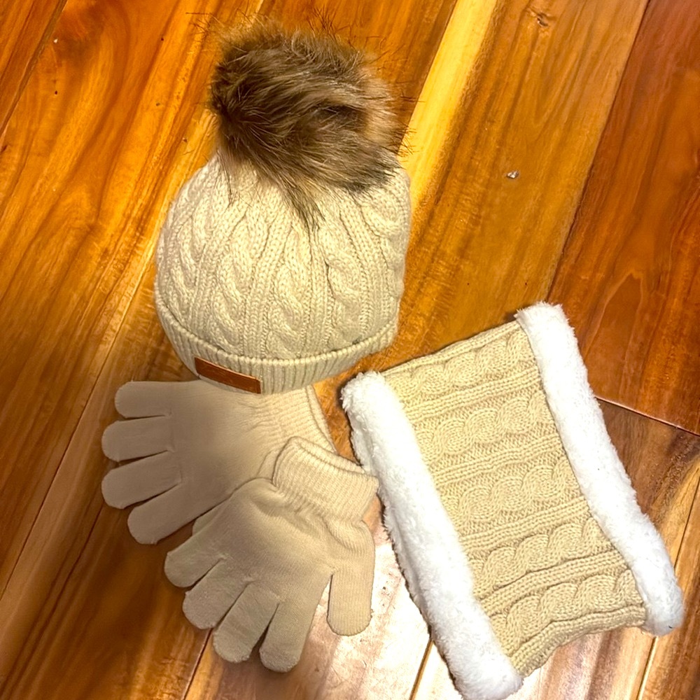3pcs Winter Knitted Hat, Scarf & Gloves Set, Warm Accessory Set 4 Toddlers✨